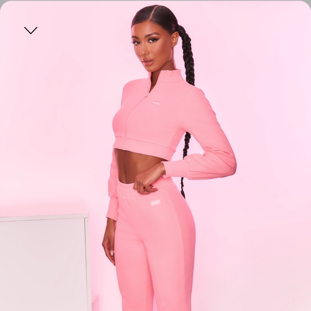 Women's Pink Ribbed Jogger Set